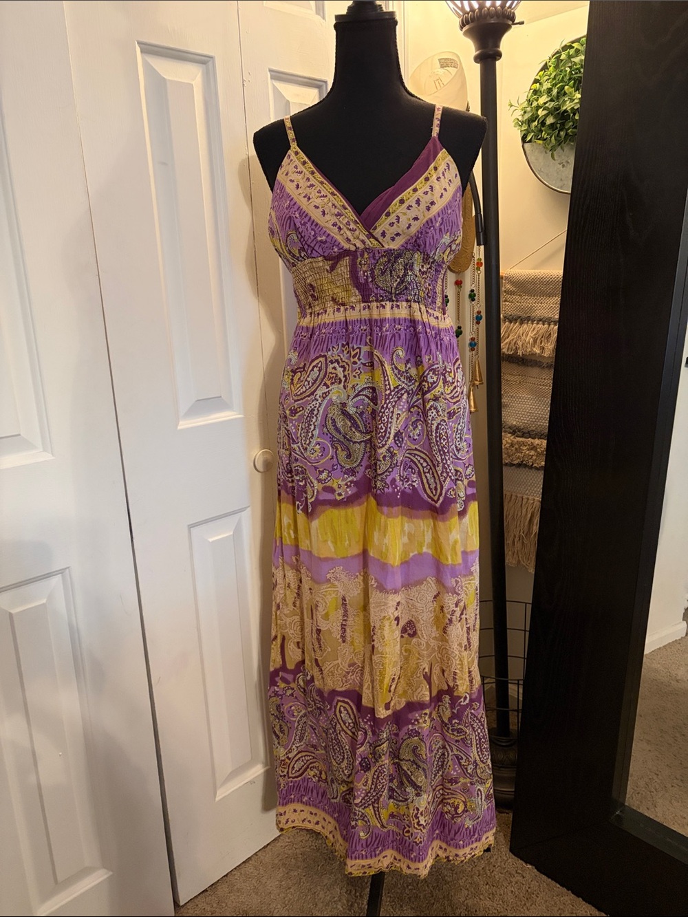 She's Cool Purple and Yellow Boho Paisley Maxi Dress